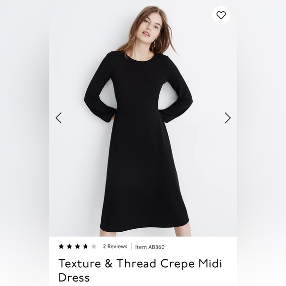 NWT Madewell Texture & Thread Crepe Black Long Sleeve Midi Dress Stretch Size M - Picture 7 of 8